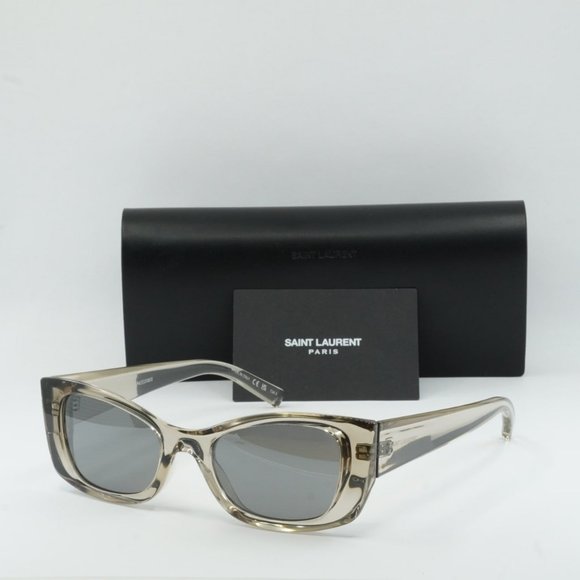 Saint Laurent SL593 003 Cat Eye Sunglasses - Beige/Silver Mirror - Picture 2 of 9